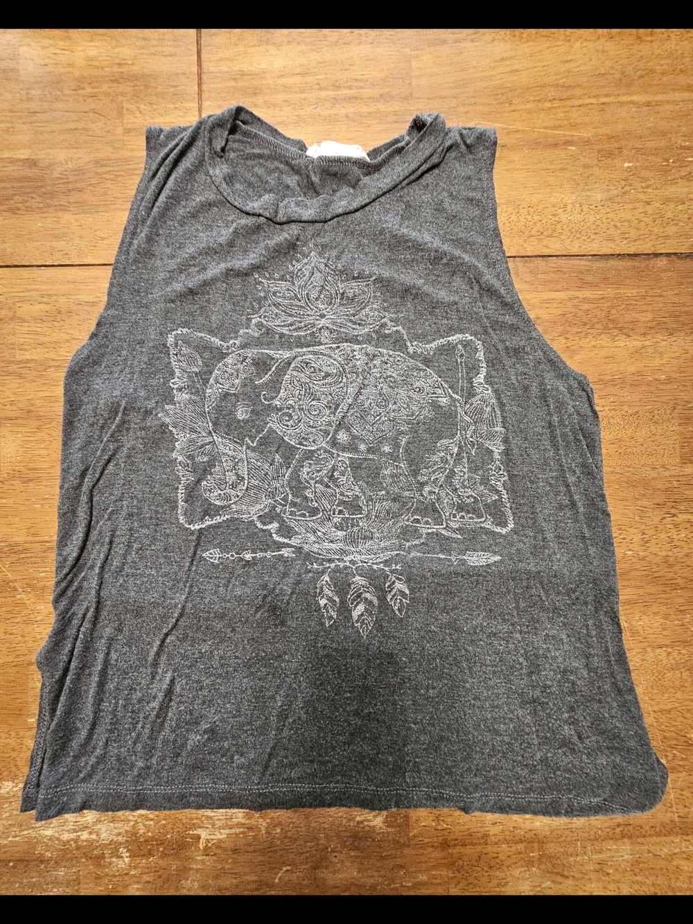 Gray Tank Top with White Elephant Graphic